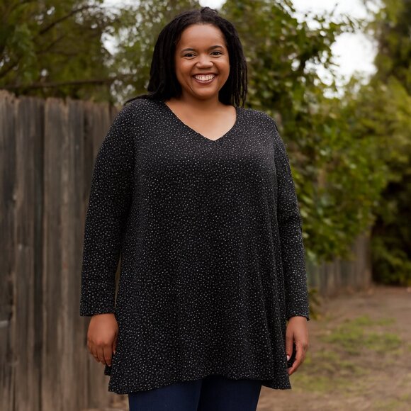 Ulla Popken Tops - Ulla Popken black with tan and white spots 32/34 Women's Tunic Top poly blend